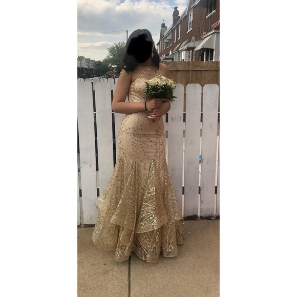 Gold Glitter and Sequin Clarisse Prom Dress - Picture 2 of 12